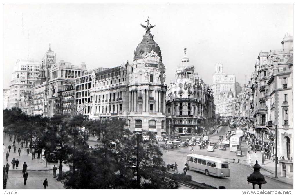 MADRID - EL FENIX ESPANOL - Belebte Strassenansicht, Autobus, Alte Autos, Fotokarte - Madrid