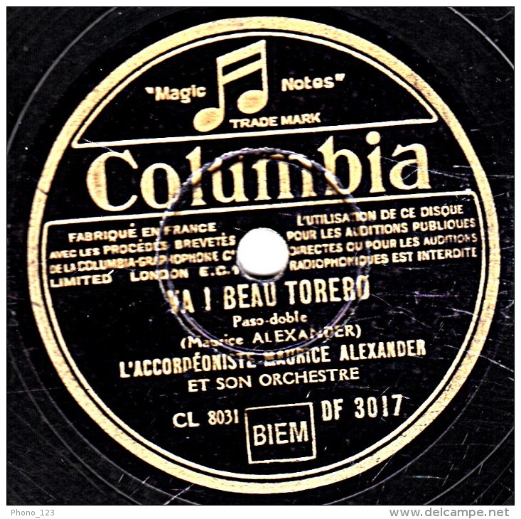 78 Trs - 25 Cm - état B - MAURICE ALEXANDER - BRIN D'AMOUR - VA ! BEAU TORERO - 78 Rpm - Schellackplatten