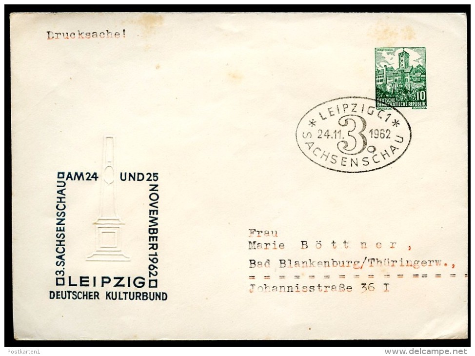 DDR PU13 D2/002b Privat-Umschlag SACHSENSCHAU Leipzig Sost.1962 NGK 15,00 € - Private Covers - Used