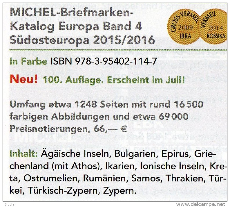 Mittel/Südost-Europa Katalog 2015/2016 neu 132€ MICHEL Band 1+4 A UN CH Genf Wien CZ CSR HU Kreta SRB BG GR RO TR Cyprus