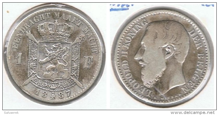 BELGICA FRANC 1887 PLATA SILVER  FLAMENCO E1 - 1 Franc