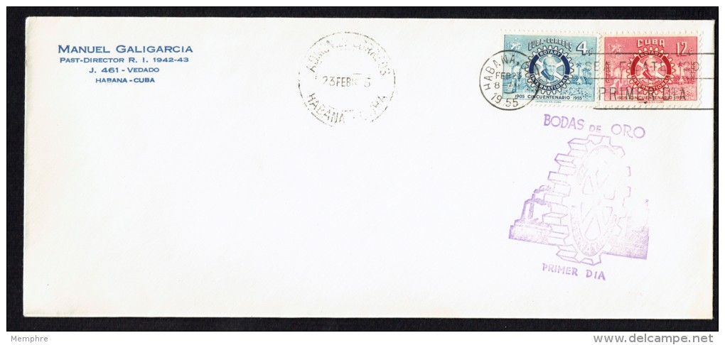 1955  Rotary International   50th Anniversary  Unaddressed FDC - FDC