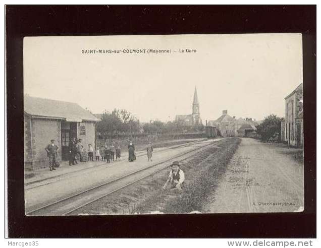 53 Saint Mars Sur Colmont La Gare édit. Chevrinais Animée Plublicité Byrrh , Train Tramway - Other & Unclassified