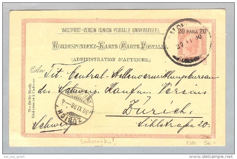 Österreich Levante Salonique 1900-11-27 GS Nach Zürich - Levant Autrichien