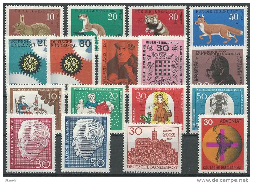 DEUTSCHLAND 1967 Mi-Nr. 529-45 Jahrgang/year Set ** MNH - Jahressammlungen