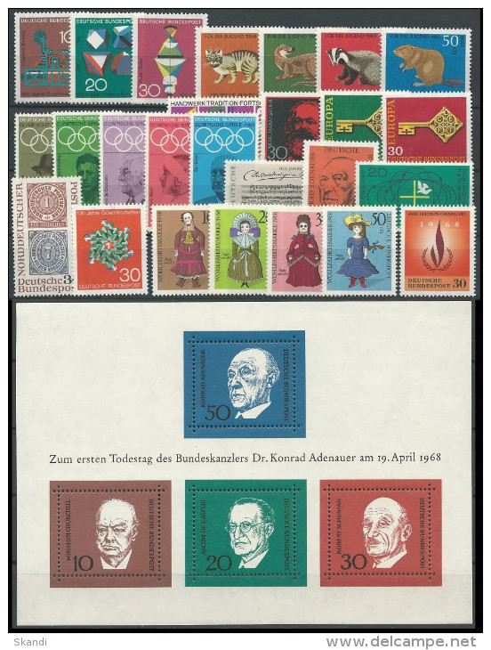 DEUTSCHLAND 1968 Mi-Nr. 546-75 Jahrgang/year Set ** MNH - Jahressammlungen