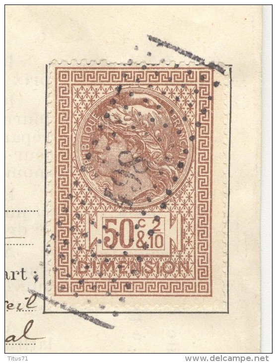 Timbre Fiscal "Dimension" 50 C Et 2/10 ème Sur Bail Juin 1914 - Non Classés