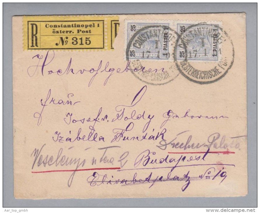 Österreich Levante 1901-01-17 R-Brief Paar Mi#34 Constantinopel Nach Budapest - Levant Autrichien