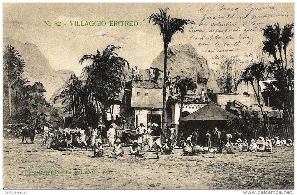 [DC4636] CARTOLINA UFFICIALE - ESPOSIZIONE DI MILANO - VILLAGGIO ERITREO - Viaggiata 1906 - Old Postcard - Esposizioni