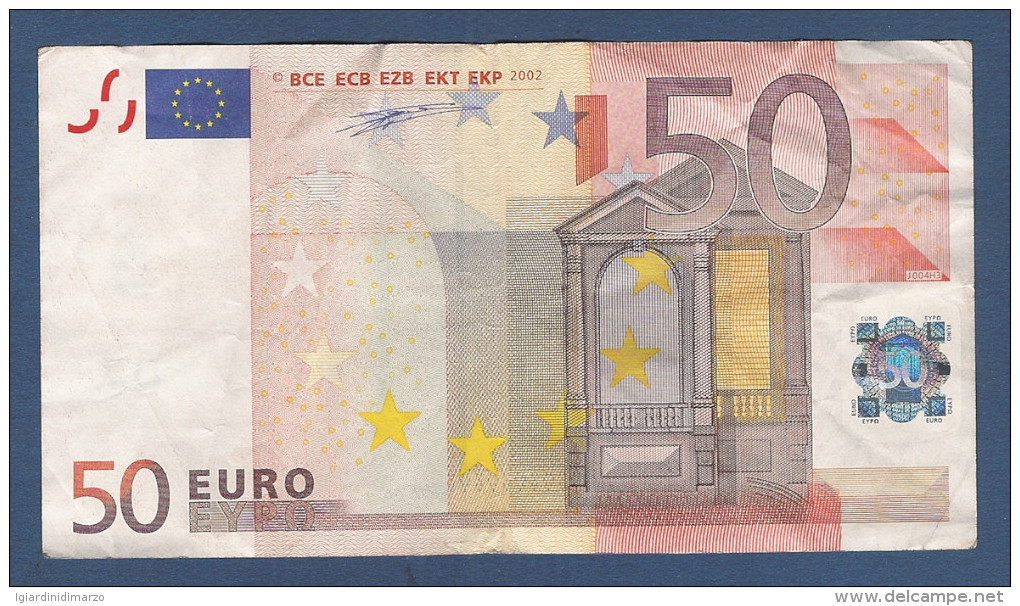 EURO - ITALIA - 2002 - RARA BANCONOTA DA 50 EURO DUISENBERG SERIE S (J004H3) - CIRCOLATA - IN BUONE CONDIZIONI. - 50 Euro