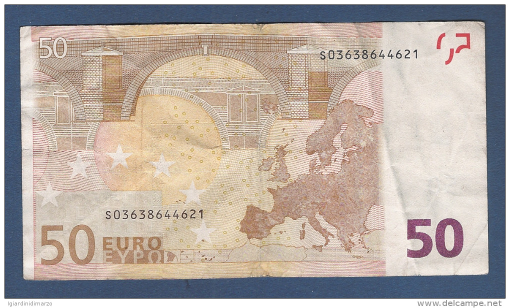 EURO - ITALIA - 2002 - RARA BANCONOTA DA 50 EURO DUISENBERG SERIE S (J004H3) - CIRCOLATA - IN BUONE CONDIZIONI. - 50 Euro