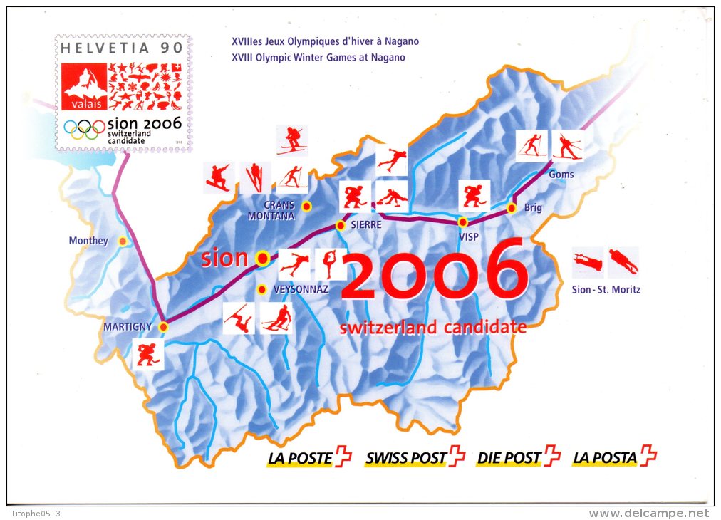 SUISSE. N°1567 De 1998 Sur Document 1er Jour. Candidature De Sion Aux J.O. De 2006. - Winter 2006: Torino