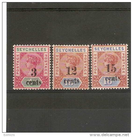 SEYCHELLES 1893 Die II  SURCHARGES SG 15, 17, 19 LIGHTLY MOUNTED MINT  Cat £53+ - Seychelles (...-1976)