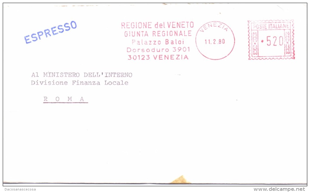 REGIONE DEL VENETO - 30123 - VENEZIA - LS/AMR - 1980 - FTO 12X17- TEMATICA TOPIC STORIA COMUNI D'ITALIA - Macchine Per Obliterare (EMA)