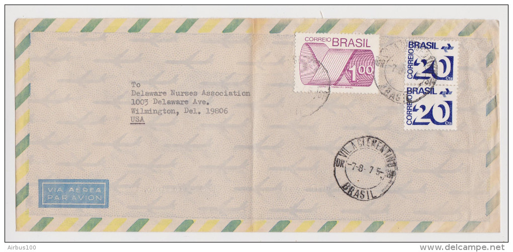 BRÉSIL BRASIL LETTRE 7 AOÛT 1975 POUR WILMINGTON USA - 2 Scans - - Lettres & Documents