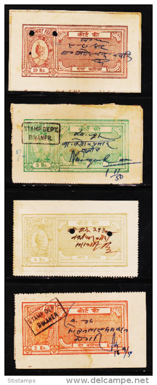 INDIA STATE BIKANER 4 DIFFERENT C/F REVENUE FISCAL OLD STAMPS #D3 - Other & Unclassified