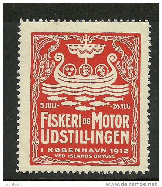 DENMARK Dänemark 1912 Vignette Werbemarke Fischerei & Motor - Ausstellung Exhibition - Cinderellas