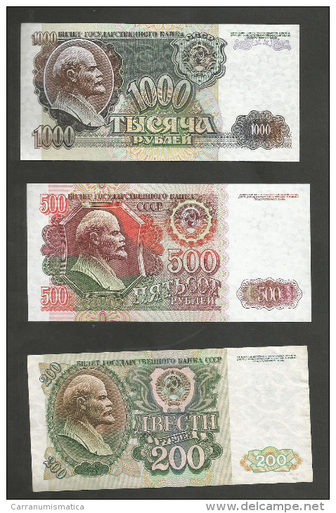 RUSSIA - CCCP / SOVIET UNION - 200 / 500 / 1000 ROUBLES (1992) - LOT Of 3 DIFFERENT BANKNOTES - Altri & Non Classificati