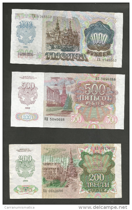 RUSSIA - CCCP / SOVIET UNION - 200 / 500 / 1000 ROUBLES (1992) - LOT Of 3 DIFFERENT BANKNOTES - Altri & Non Classificati