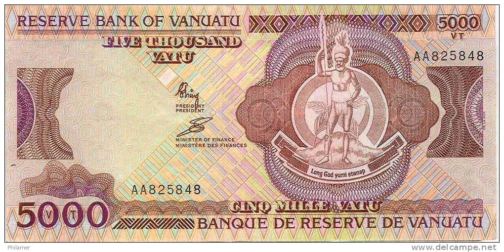 Vanuatu Billet 5000 Vatu (40 Euro) Monnaie Premier Alphabet Et Donc Première Signature, 1988 NEUF UNC - Vanuatu