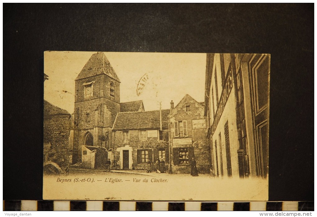 CP, 78, BEYNES L´Eglise Vue Du Clocher   1905 TRES RARE Animation Commerce Publicité Chocolat Menier Et Guerin Boutron - Beynes