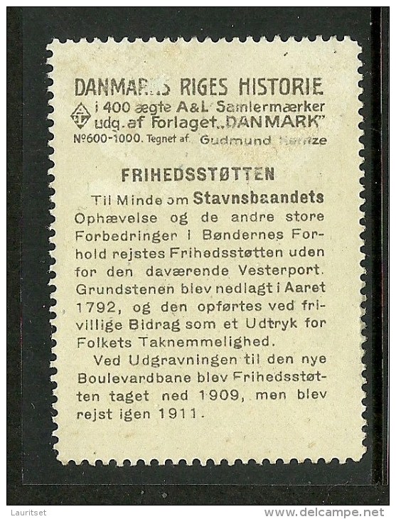 DENMARK Dänemark Vignette Danmarks History Geschichte Freiheitsdenkmal ESSAY PROOF! - Erinnofilie