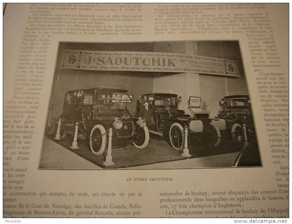 1910 LE SALON DE L´AUTOMOBILE / MOTOBLOC / TORPEDO / BARRE NIORT / TERROT / SAOUTCHIK / PNEU PALMER / HARAS D'OUILLY