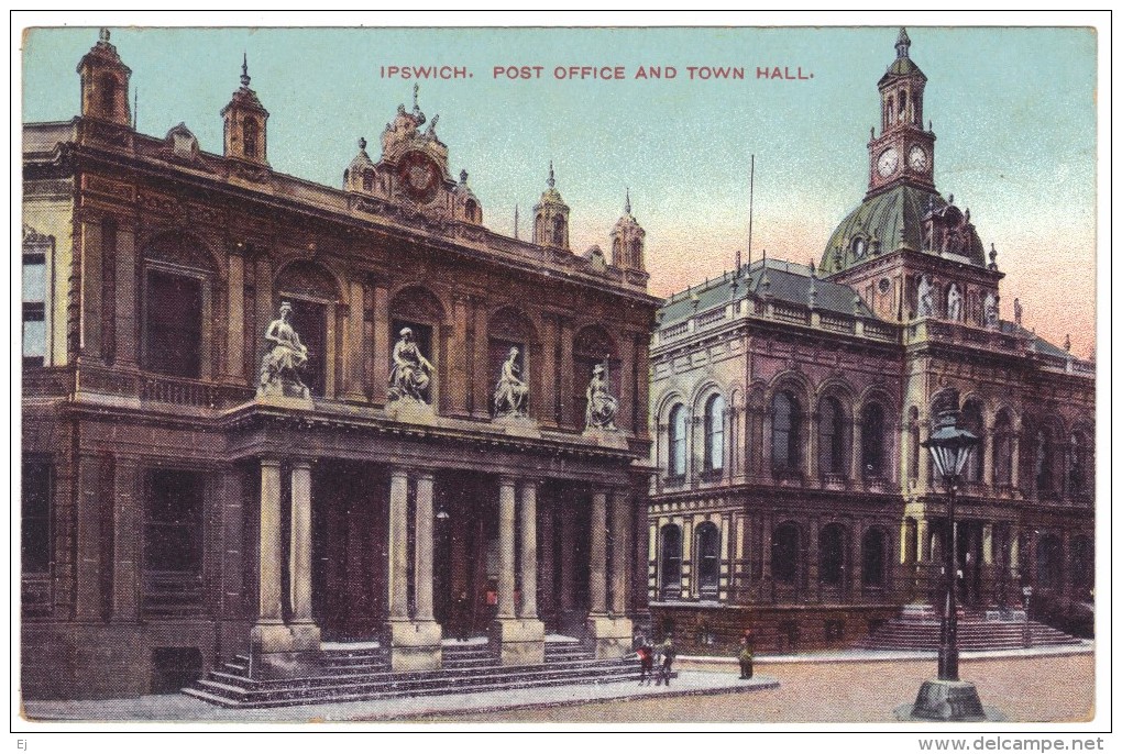 Ipswich Post Office And Town Hall Colour Postcard - G D & D L Star Series - Unused - 1915 Or Earlier - Ipswich