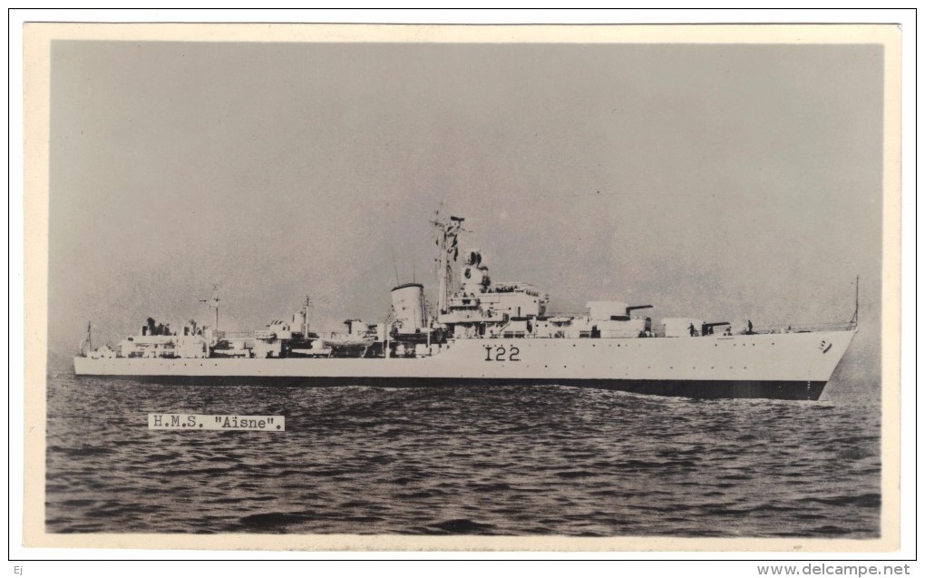 HMS "Aisne" I22 By R A Fisk (Official Photographer, HMS Ganges) Black & White Photographic Postcard, Unused - Warships