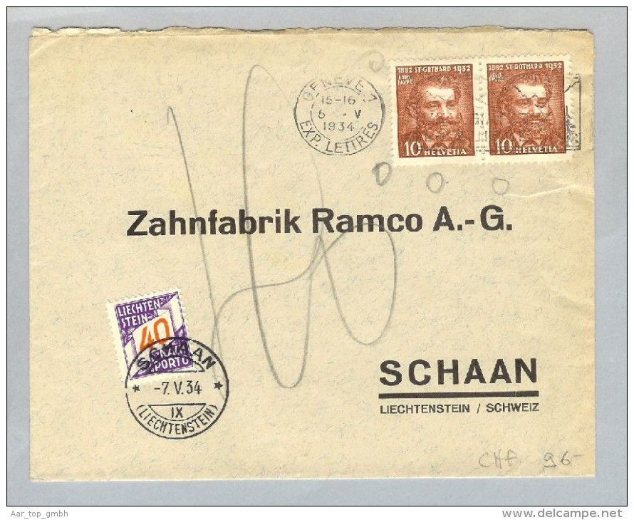 Liechtenstein 1934-05-07 Taxierter Brief 40Rp. Zu# NP 19 - Portomarken