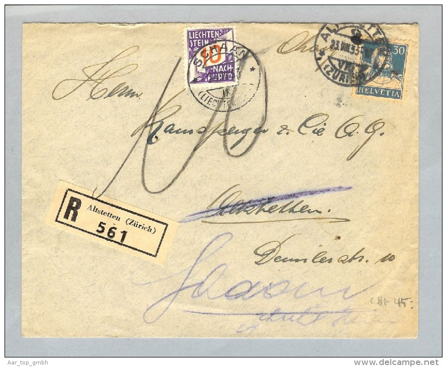 Liechtenstein 1933-08-25 Nachgesandter Brief Taxiert 10Rp. - Postage Due