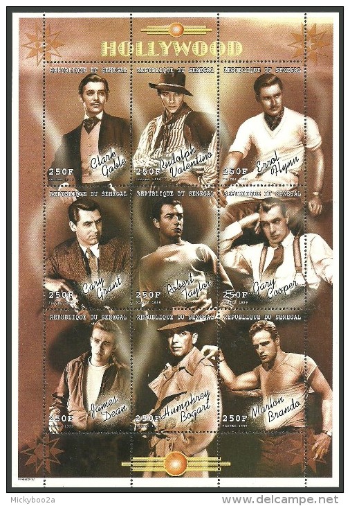 SENEGAL 1999 FILMS HOLLYWOOD BRANDO BOGART COOPER DEAN GABLE GRANT M/SHEET MNH - Senegal (1960-...)