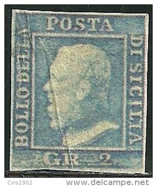 1859 - SICILIA - 2 GRANA - RISTAMPA PRIVATA MODERNA SU CARTA A MANO - MNH - VARIETA´ - PLI D´ACCORDEON - SPL - Sicile