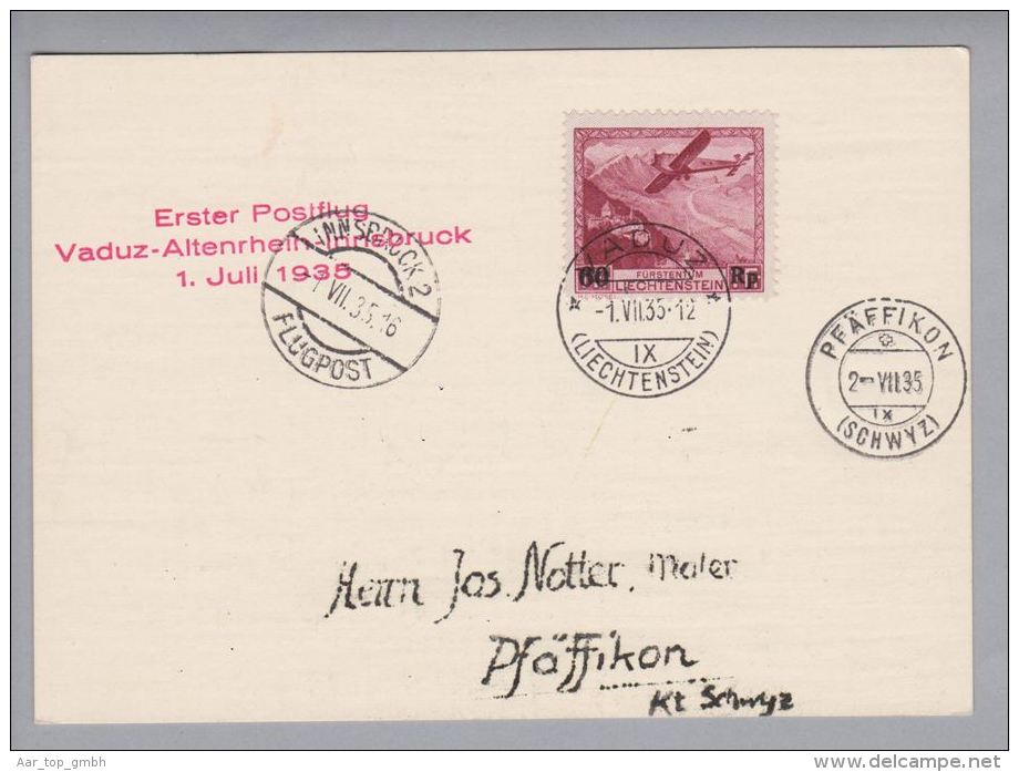 Liechtenstein 1935-07-01 Vaduz 1. Postflug Vaduz-Altenrhein-Innsbruck - Poste Aérienne