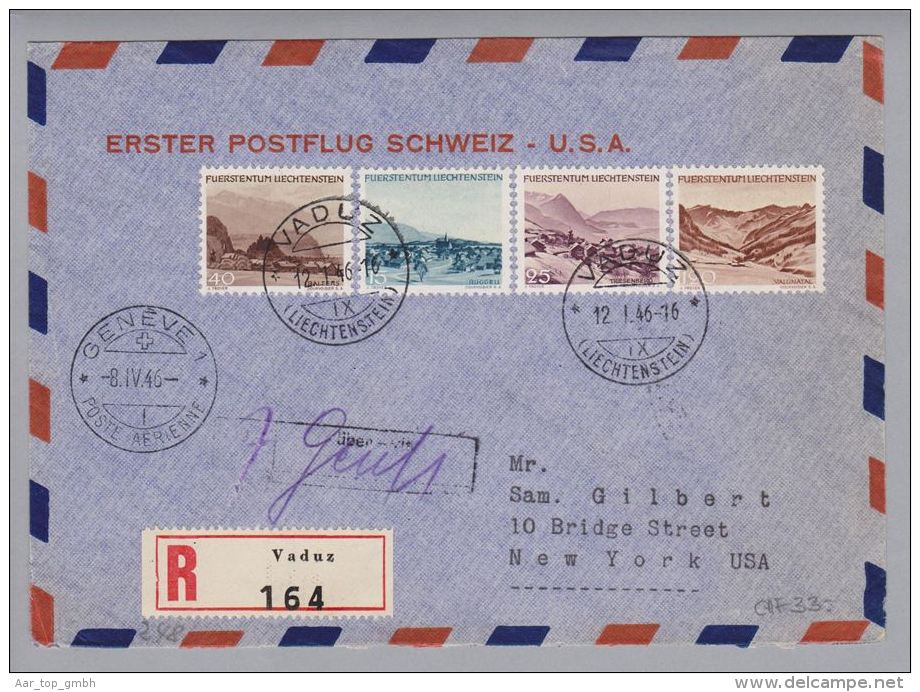 Liechtenstein 1946-01-12 Erstflug Schweiz-USA New York CHF 2.00 - Aéreo