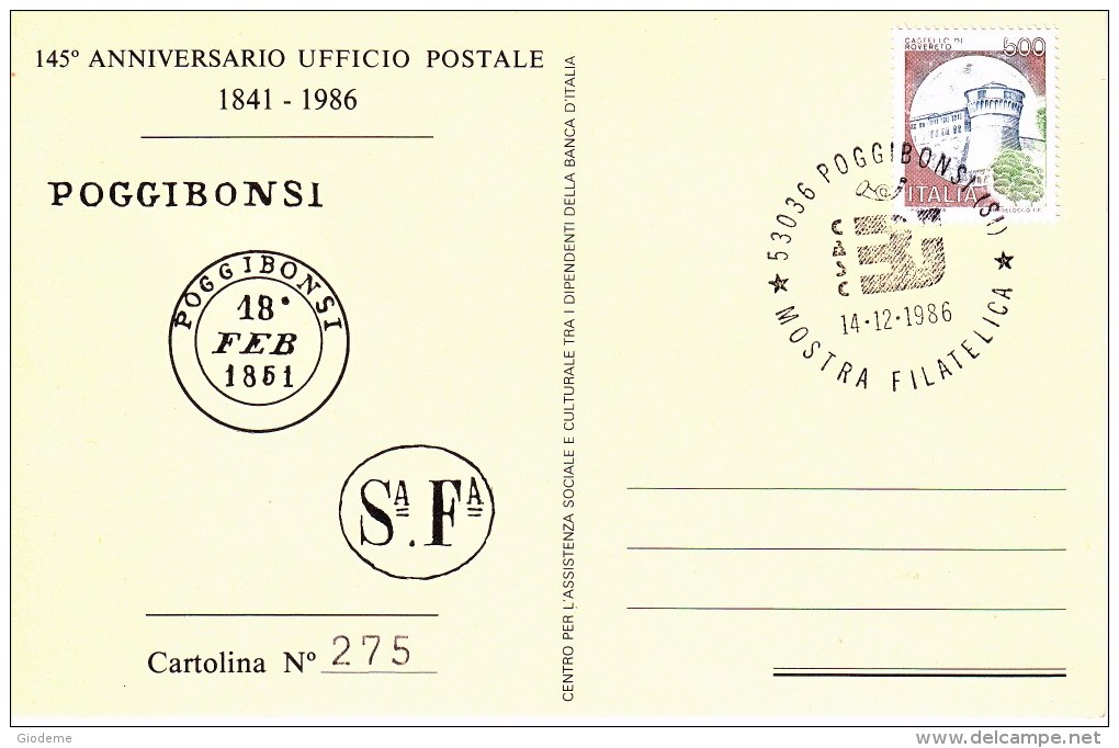 1986 - ANNULLO POSTALE "MOSTRA FILATELICA CASC B.I. - POGGIBONSI" - 1981-90: Storia Postale