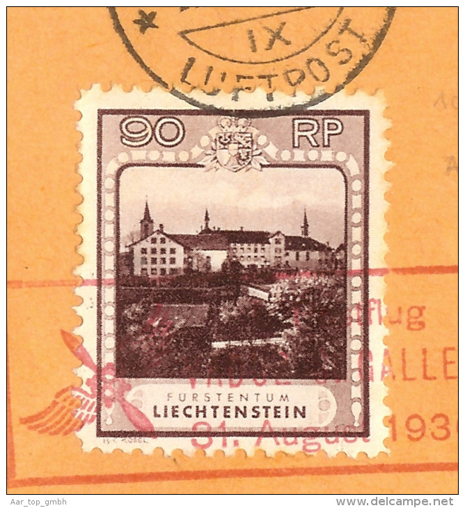 Liechtenstein 1930-08-31 Postflug Vaduz>SG 90Rp Zu#94A - Luftpost