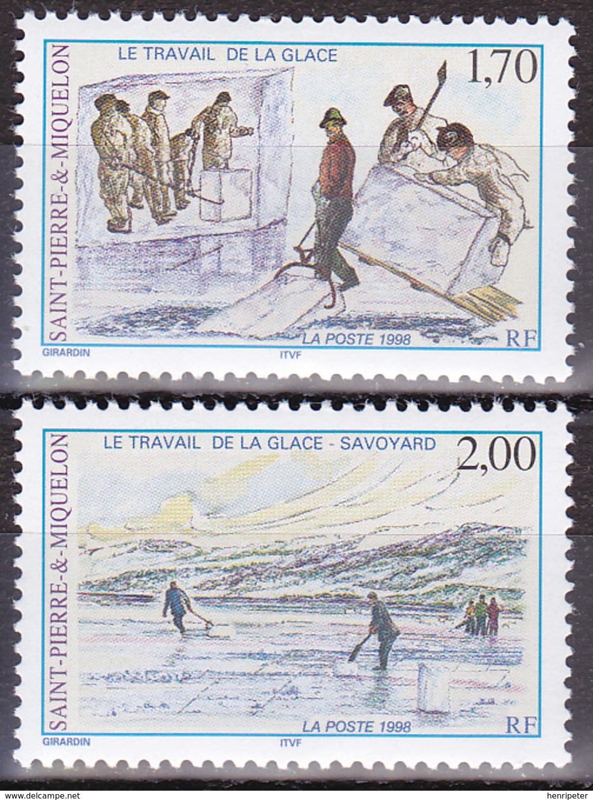 Série De 2 Timbres-poste Neufs** - Le Travail De La Glace - N° 672-673 (Yvert) - Saint-Pierre Et Miquelon 1998 - Unused Stamps