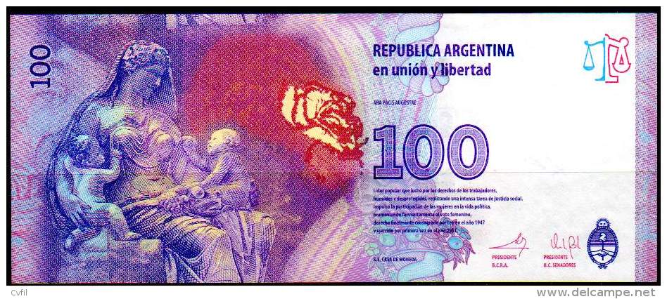 ARGENTINA 2012 - REPLACEMENT NOTE Of 100 PESOS EVA PERON, SERIES "A", UNC. - Argentina