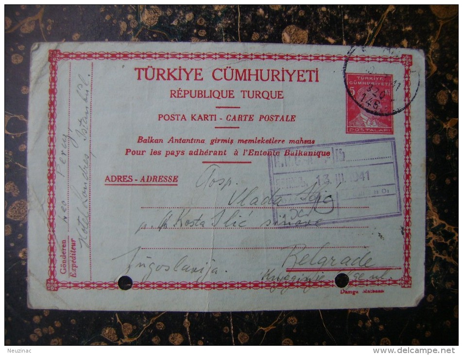 Turkiye Cumhuriyeti-Republique Turque-Posta Karti-Balkan Antantina...DAMAGE!-1941  (3094) - Turquie