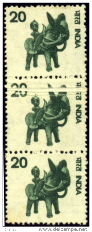 GREAT MODERN INDIAN ERRORS-HANDICRAFTS-TERRACOTA TOYS-PRE PRINTING FOLD-20p-DEFINITIVE-MNH-E7-014A - Variétés Et Curiosités