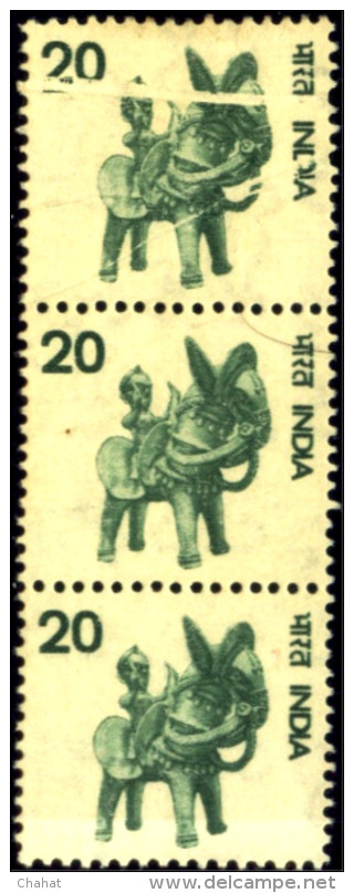 GREAT MODERN INDIAN ERRORS-HANDICRAFTS-TERRACOTA TOYS-PRE PRINTING FOLD-20p-DEFINITIVE-MNH-E7-017A - Variétés Et Curiosités