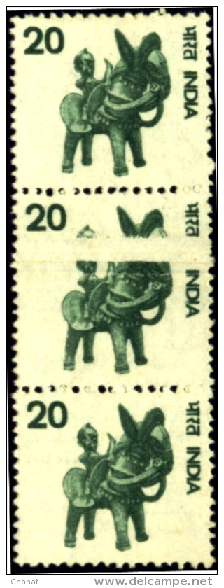 GREAT MODERN INDIAN ERRORS-HANDICRAFTS-TERRACOTA TOYS-PRE PRINTING FOLD-20p-DEFINITIVE-MNH-E7-017B - Variétés Et Curiosités