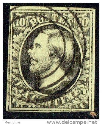 1852 Guillaume III Non Dentelé 10 Cent  Impression Fine Oblitéré 3 Cercles - 1852 Willem III