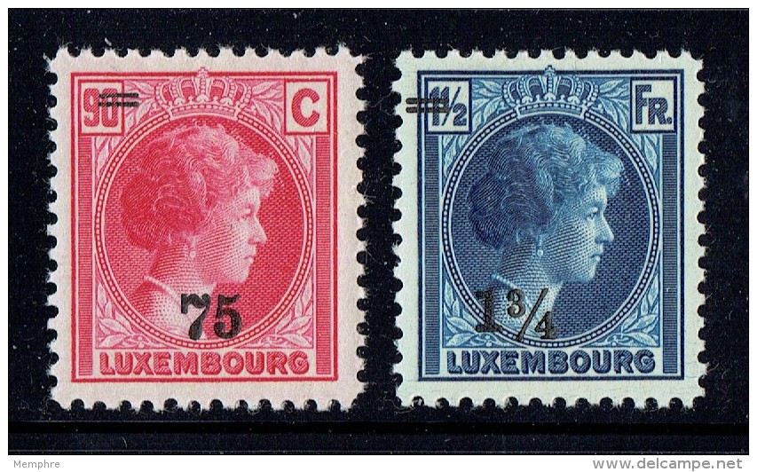 1927  Charlotte De Profil  2 Valeurs Surchargées  75 C / 90 C Et 1&frac34; Fr / 1&frac12; Fr * - 1926-39 Charlotte De Profil à Droite