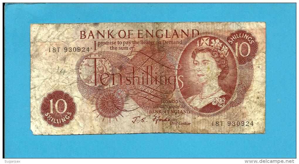GREAT BRITAIN - 10 Shillings - ND ( 1966 - 1970 ) - Pick 373 C - Sign. J. S. Fforde - BANK OF ENGLAND - 2 Scans - 10 Shillings