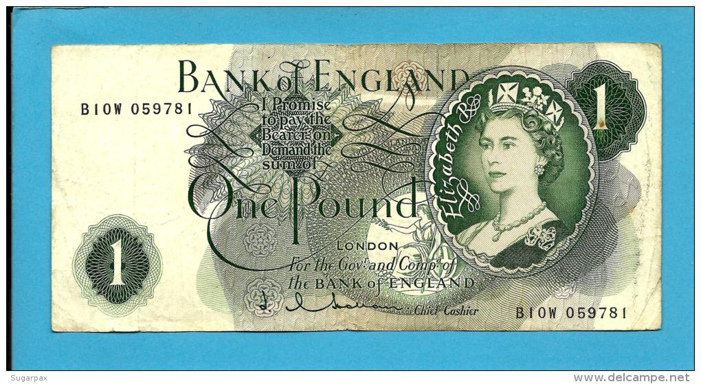 GREAT BRITAIN - 1 POUND - ND ( 1962 - 66 ) - P 374 C - Sign. J. Q. Hollom - BANK OF ENGLAND - 2 Scans - 1 Pound