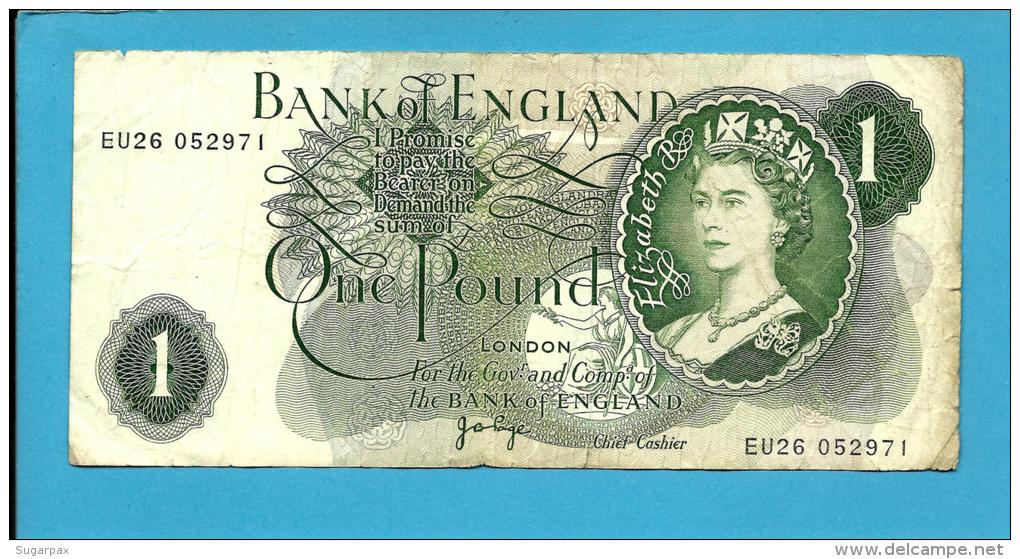 GREAT BRITAIN - 1 POUND - ND ( 1970 - 77 ) - P 374 G - Sign. J. P. Page - BANK OF ENGLAND - 2 Scans - 1 Pound