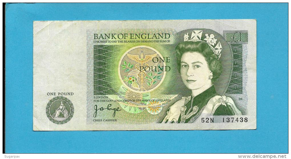 GREAT BRITAIN - 1 POUND - ND ( 1978 - 80 ) - P 377 A - Sign. J. B. Page - BANK OF ENGLAND - 2 Scans - 1 Pound