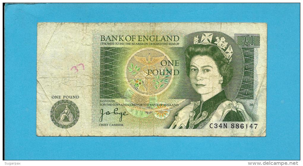 GREAT BRITAIN - 1 POUND - ND ( 1978 - 80 ) - P 377 A - Sign. J. B. Page - BANK OF ENGLAND - 2 Scans - 1 Pond